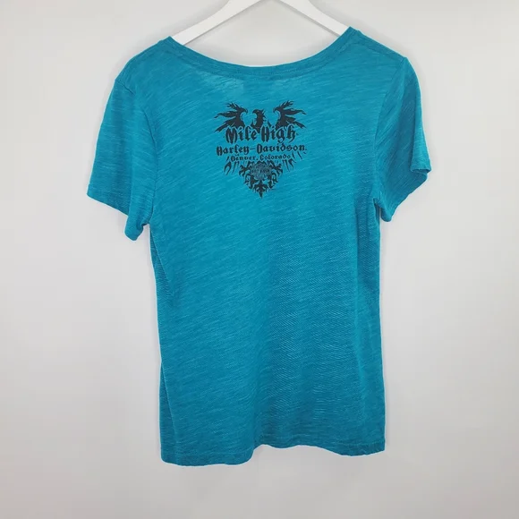 Harley-Davidson Mile High Denver Colorado Bejeweled Rhinestone Bling Graphic Tee - Picture 5 of 8